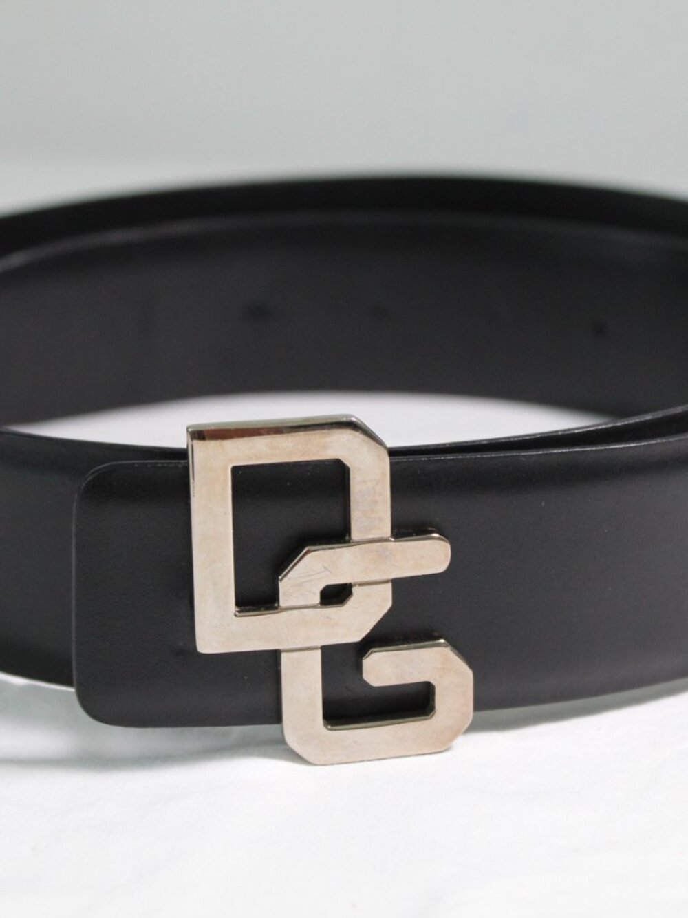 Dolce & Gabbana Black Leather DG Silver Hardware Belt 38 95 cm